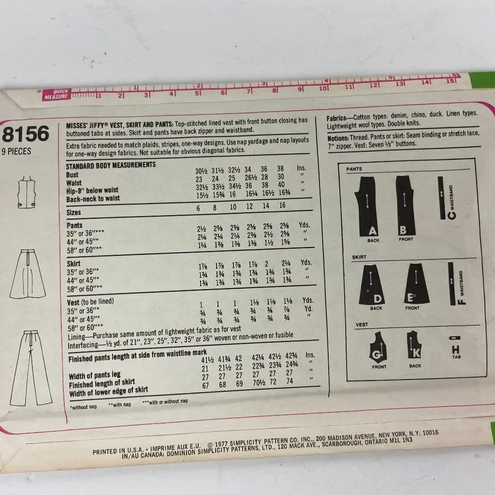 Vintage 1977s Simplicity sewing pattern 8156  Size 12 Uncut